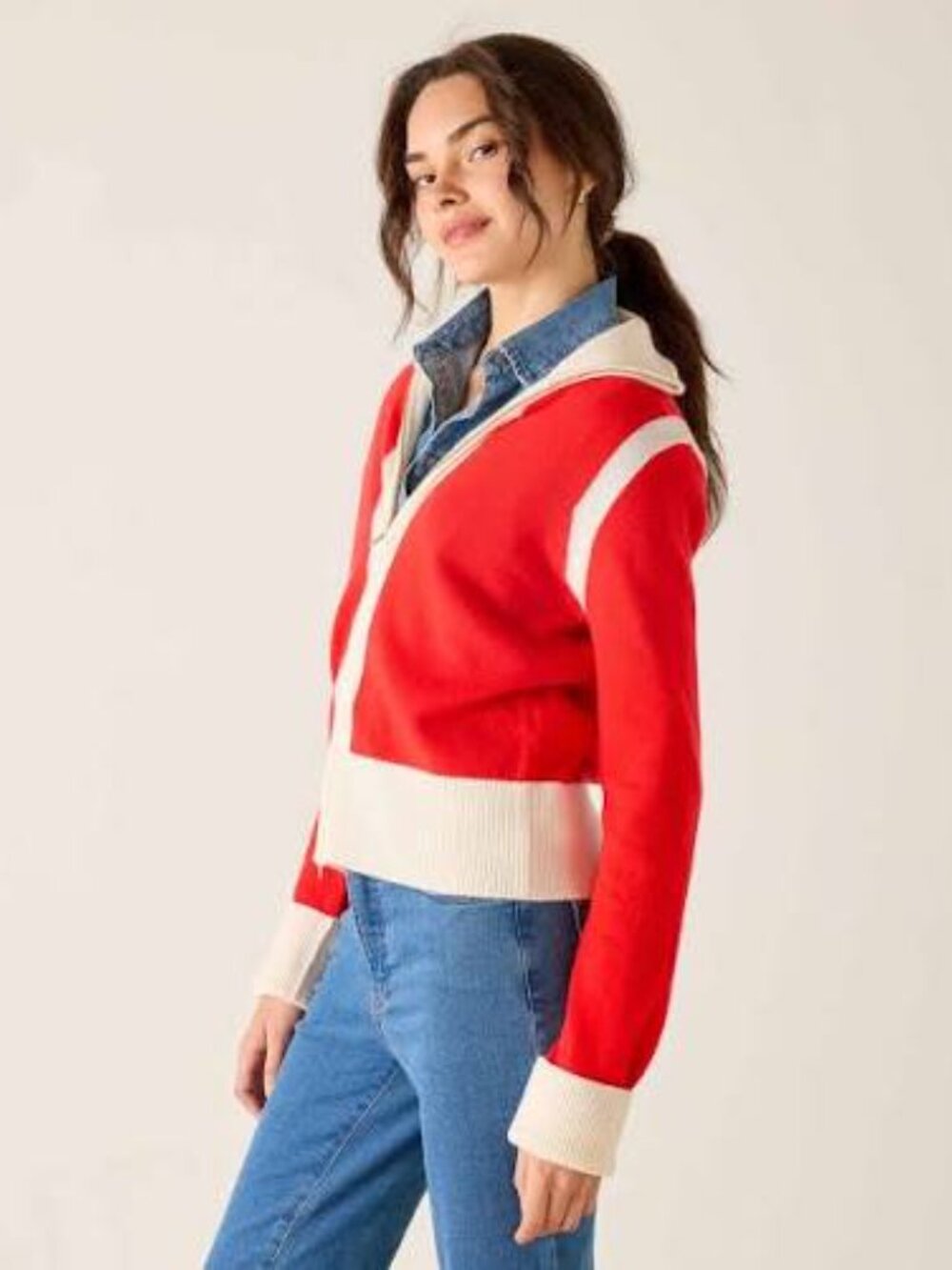 Mersea Zermatt Zip Cardigan in Red